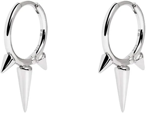 Fashion Spike Sterling Silver Hoop Earrings for Women Girls Men Hypoallergenic Minimalist Huggie Small Sleeper Hoops Cartilage Cuff Helix Stud Wrap Personalized Punk Jewelry