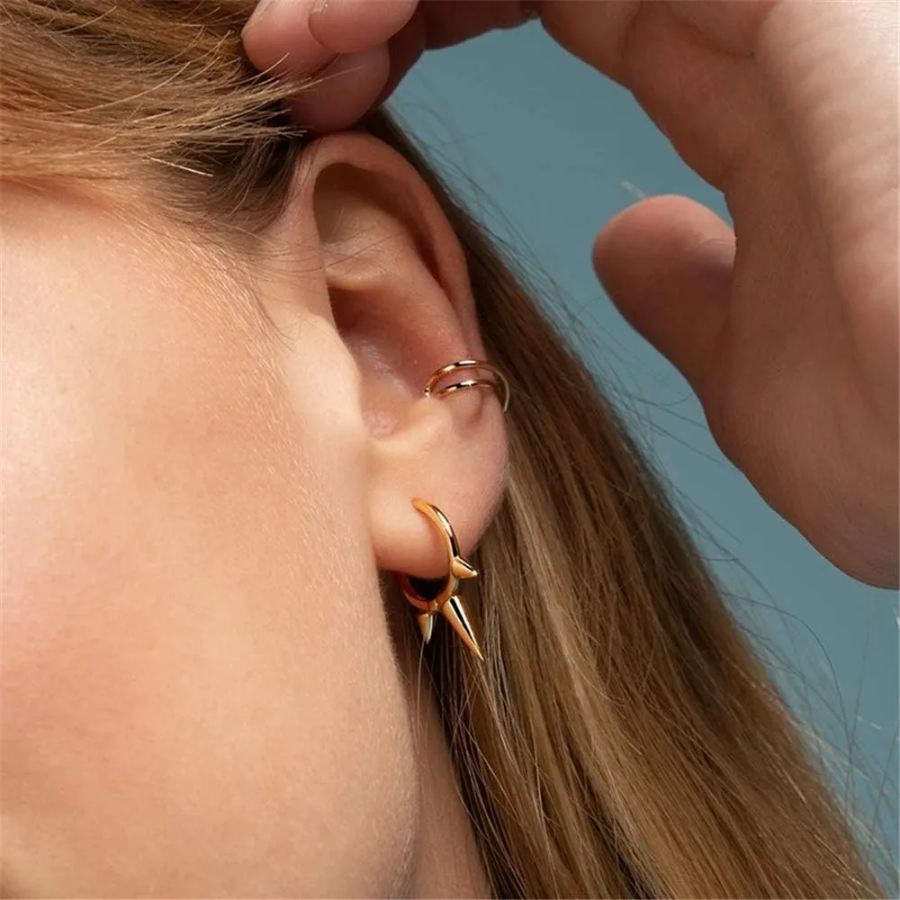 Fashion Spike Sterling Silver Hoop Earrings for Women Girls Men Hypoallergenic Minimalist Huggie Small Sleeper Hoops Cartilage Cuff Helix Stud Wrap Personalized Punk Jewelry