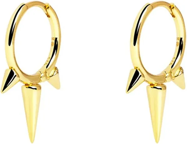 Fashion Spike Sterling Silver Hoop Earrings for Women Girls Men Hypoallergenic Minimalist Huggie Small Sleeper Hoops Cartilage Cuff Helix Stud Wrap Personalized Punk Jewelry