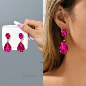 Fashion Water Drop Glass Dangle Earrings for Women Luxury Vintage Ear Accessories Pendientes Elegant Chandelier Pendant Jewelry