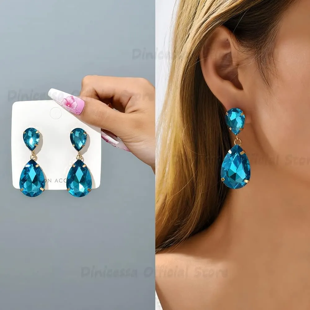 Fashion Water Drop Glass Dangle Earrings for Women Luxury Vintage Ear Accessories Pendientes Elegant Chandelier Pendant Jewelry