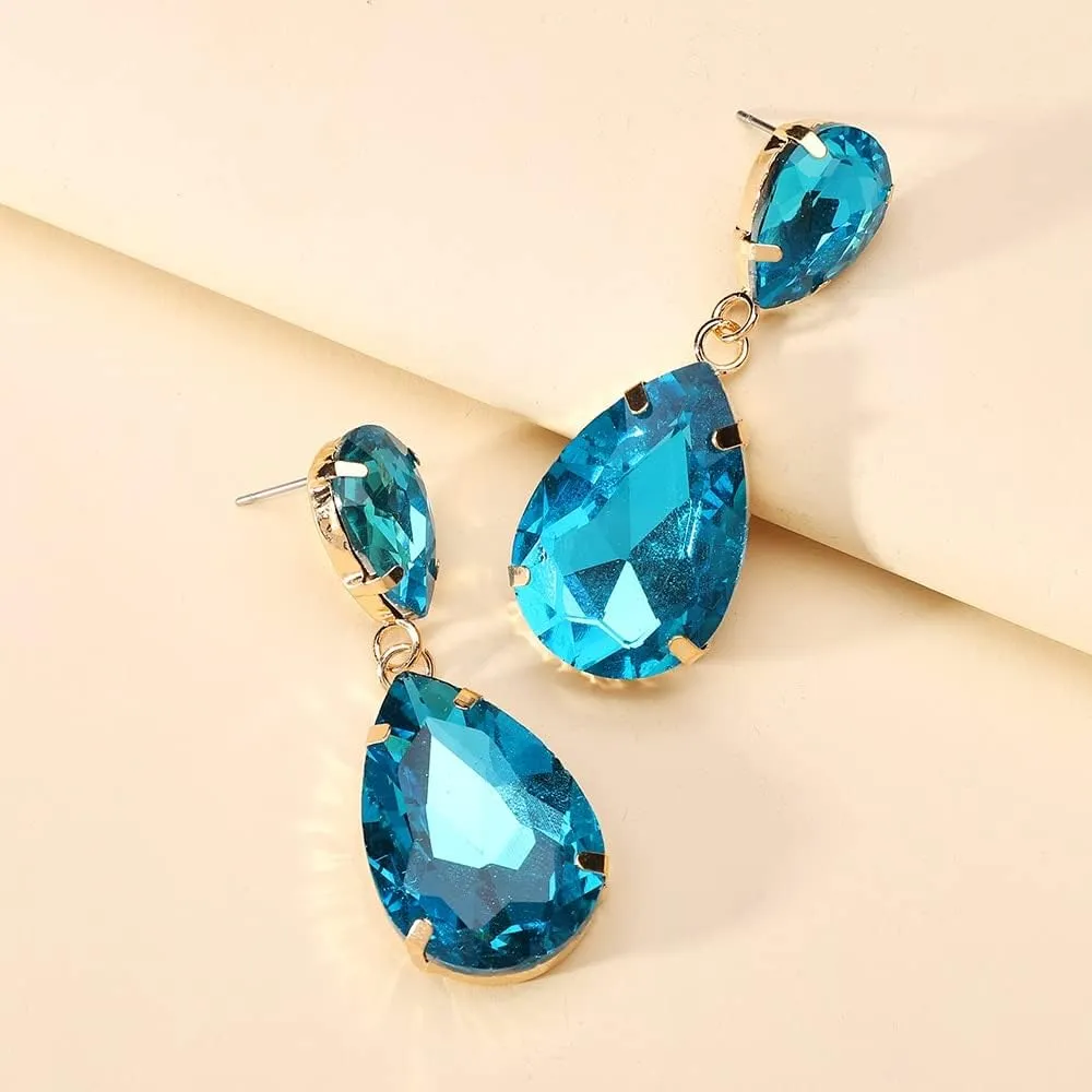 Fashion Water Drop Glass Dangle Earrings for Women Luxury Vintage Ear Accessories Pendientes Elegant Chandelier Pendant Jewelry