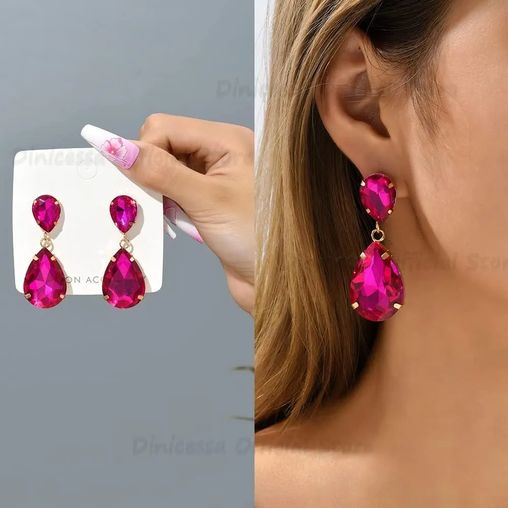 Fashion Water Drop Glass Dangle Earrings for Women Luxury Vintage Ear Accessories Pendientes Elegant Chandelier Pendant Jewelry