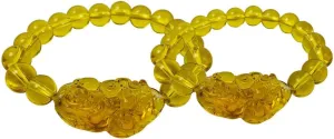 Feng Shui Citrine Stone Bracelet 12mm and 10mm Pi Xiu Bracelet Attract Wealth Lucky Porsperity brave Troops Bracelet with Pi Yao for Men and Women - 2 Pieces