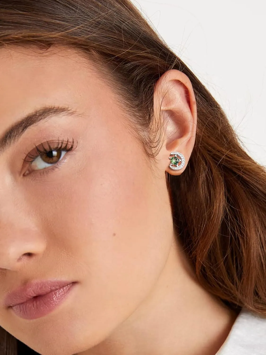 FindChic Sterling Silver Moon Star Earrings with 12 Birthstones Cubic Zirconia Inlaid Birthday Jewelry Gift for Daughter Mother, with Gift Box