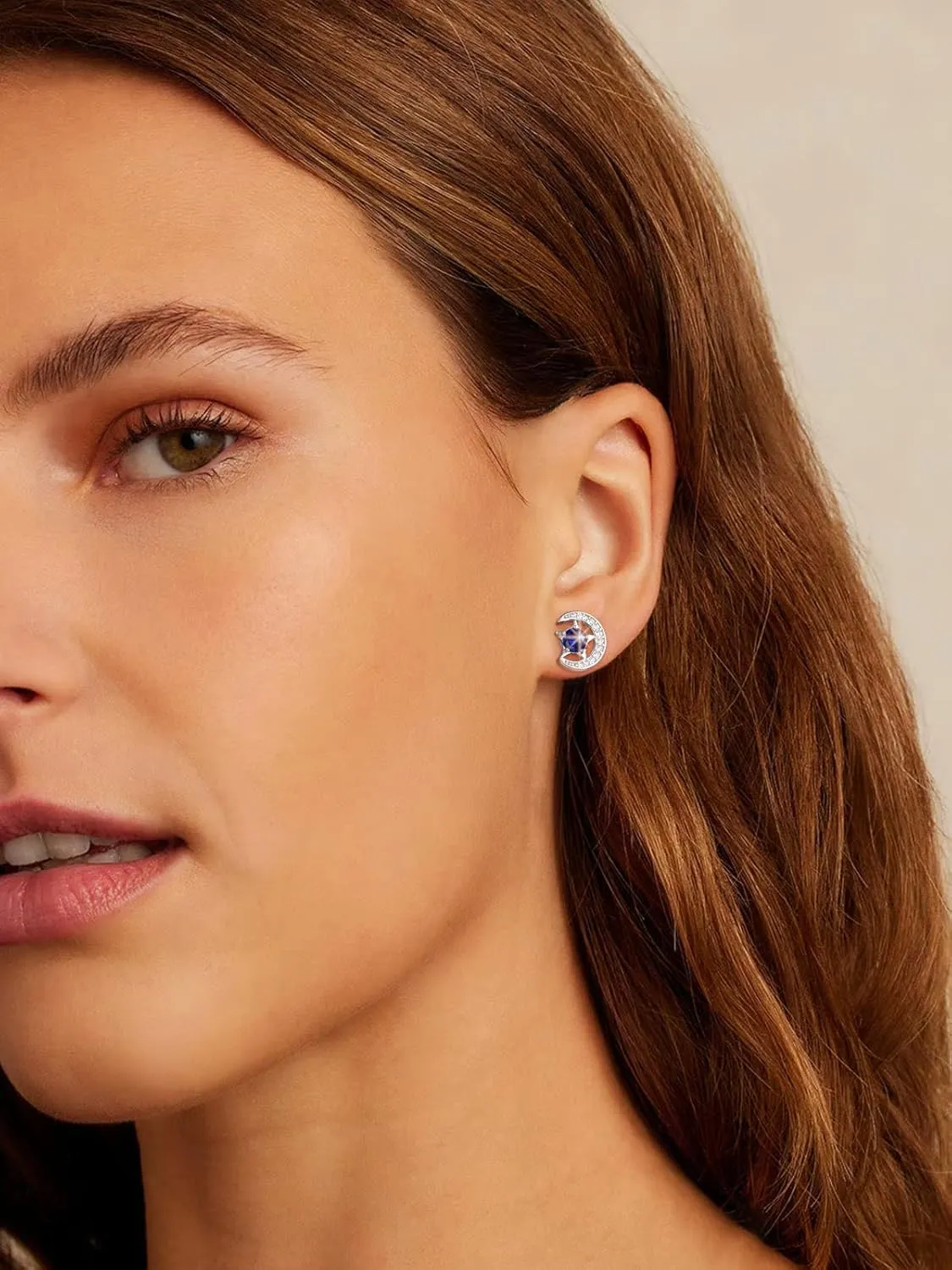FindChic Sterling Silver Moon Star Earrings with 12 Birthstones Cubic Zirconia Inlaid Birthday Jewelry Gift for Daughter Mother, with Gift Box