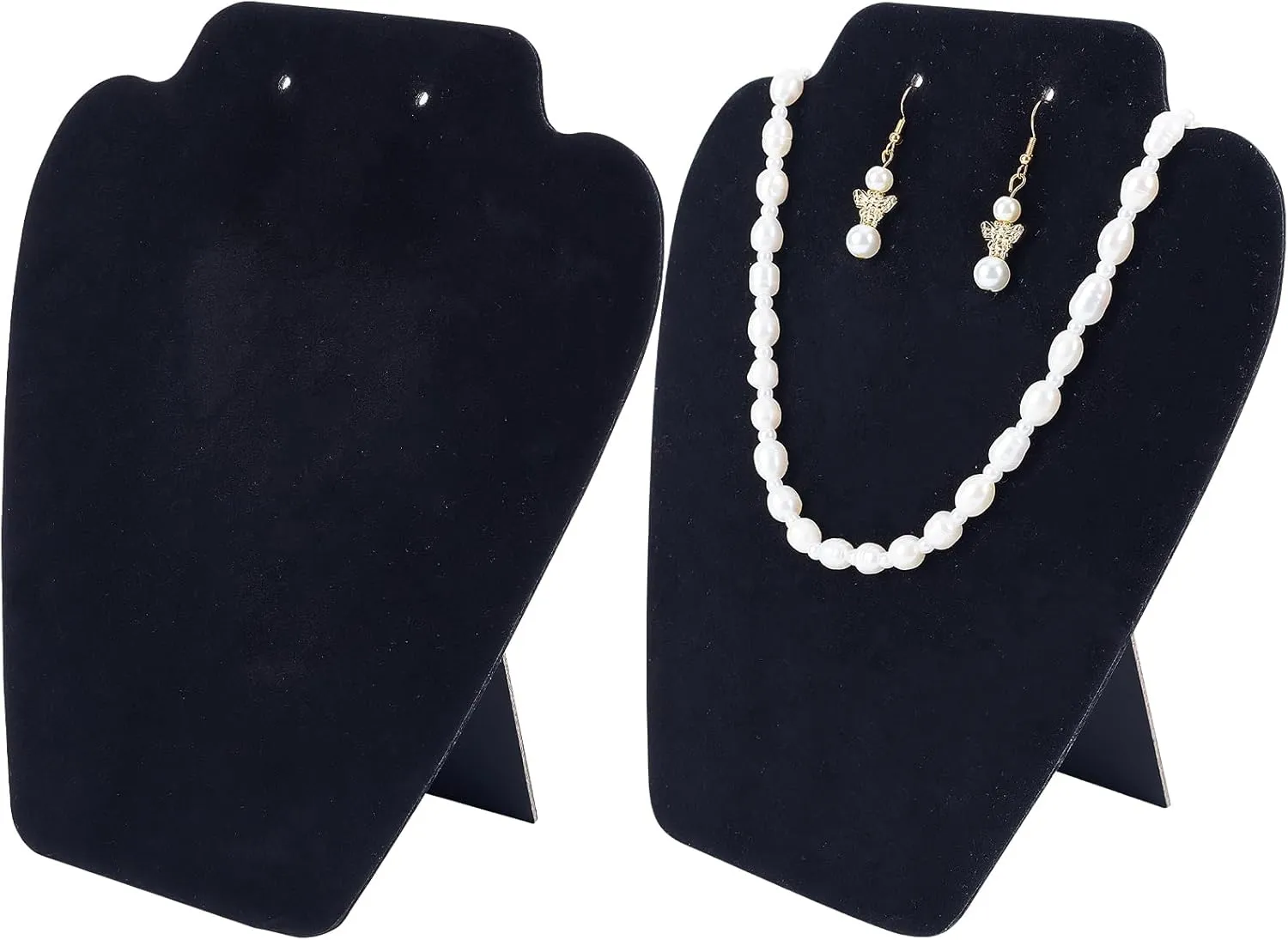 FINGERINSPIRE 2Pcs Black velvet Jewelry Necklace Earrings Display Stand 8.3inch Height 3D Jewelry Chain Organizer Mannequin Model Display Stand Small Combination Necklace Holder for Shows