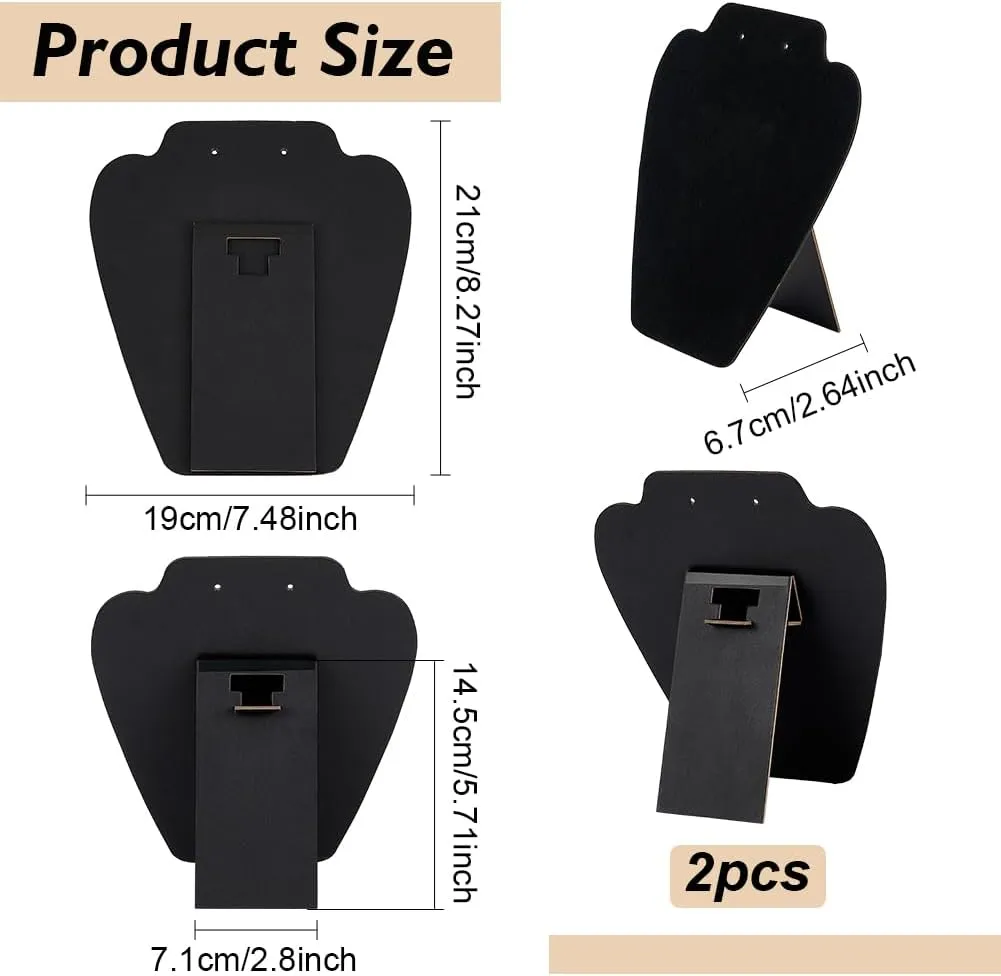 FINGERINSPIRE 2Pcs Black velvet Jewelry Necklace Earrings Display Stand 8.3inch Height 3D Jewelry Chain Organizer Mannequin Model Display Stand Small Combination Necklace Holder for Shows