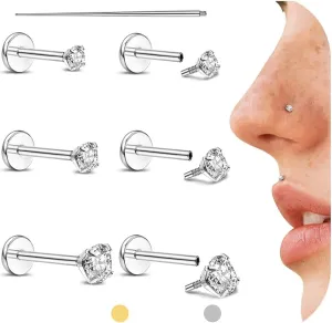 Flat Back Earrings Studs - 14K Gold Filled Internal Thread Stud 18G 16G Piercing Jewelry for Cartilage Helix Tragus Hypoallergenic Labret Lip Conch Nose Rings 316L Stainless Steel Stud for Women Men