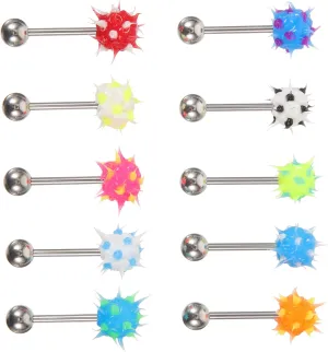 Flat Back Steel Tongue Rings 10pcs Set for Piercing Jewelry Random Color
