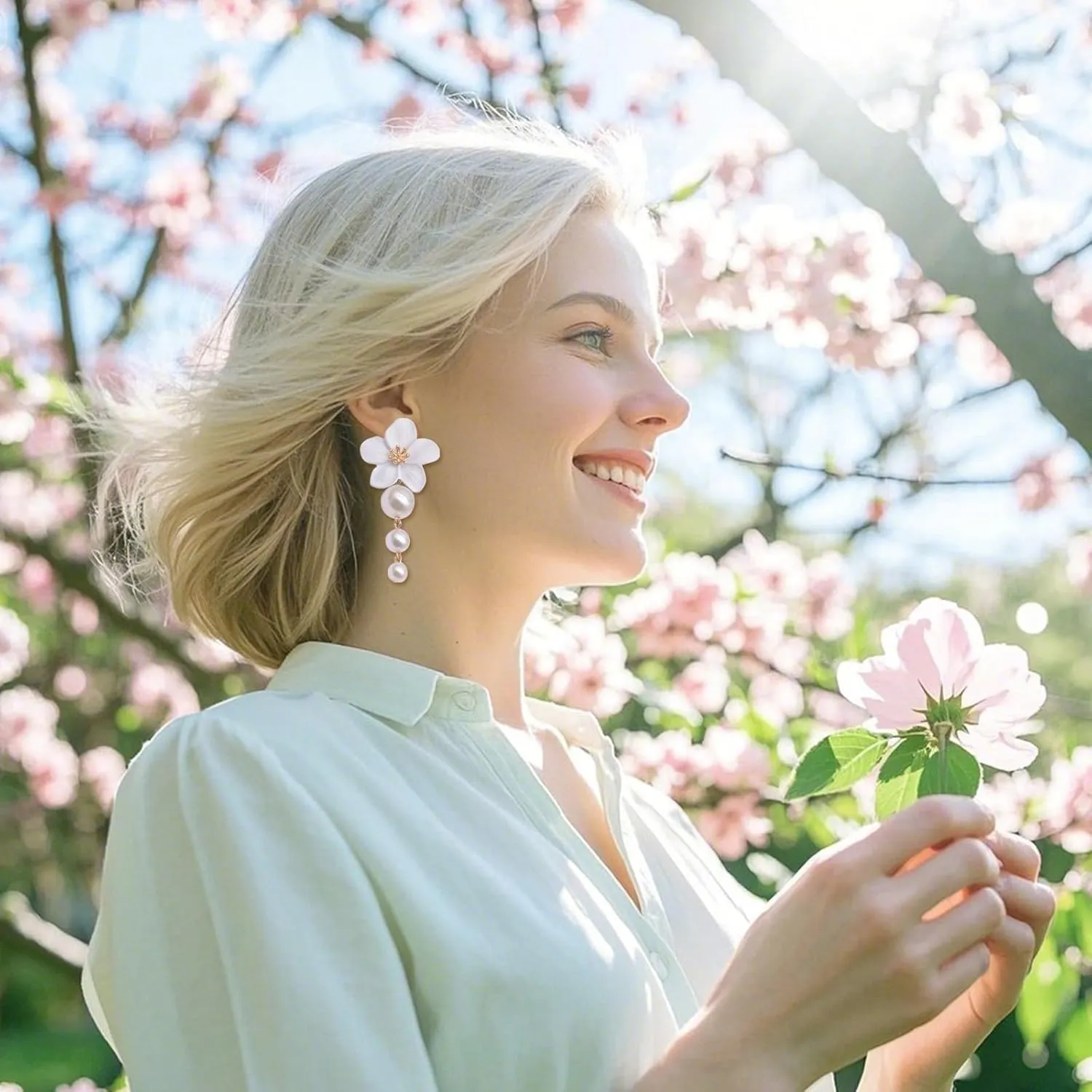 Floral Pearl Earrings for Women Dainty Flower Jewelry Spring Trendy Elegant Studs 2025 Lightweight Hypoallergenic Accessories