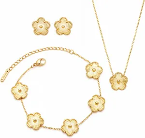Four Leaf Jewelry Set for Women | Designer Clover Necklace Earrings Bracelet Set | Lovely Gift
