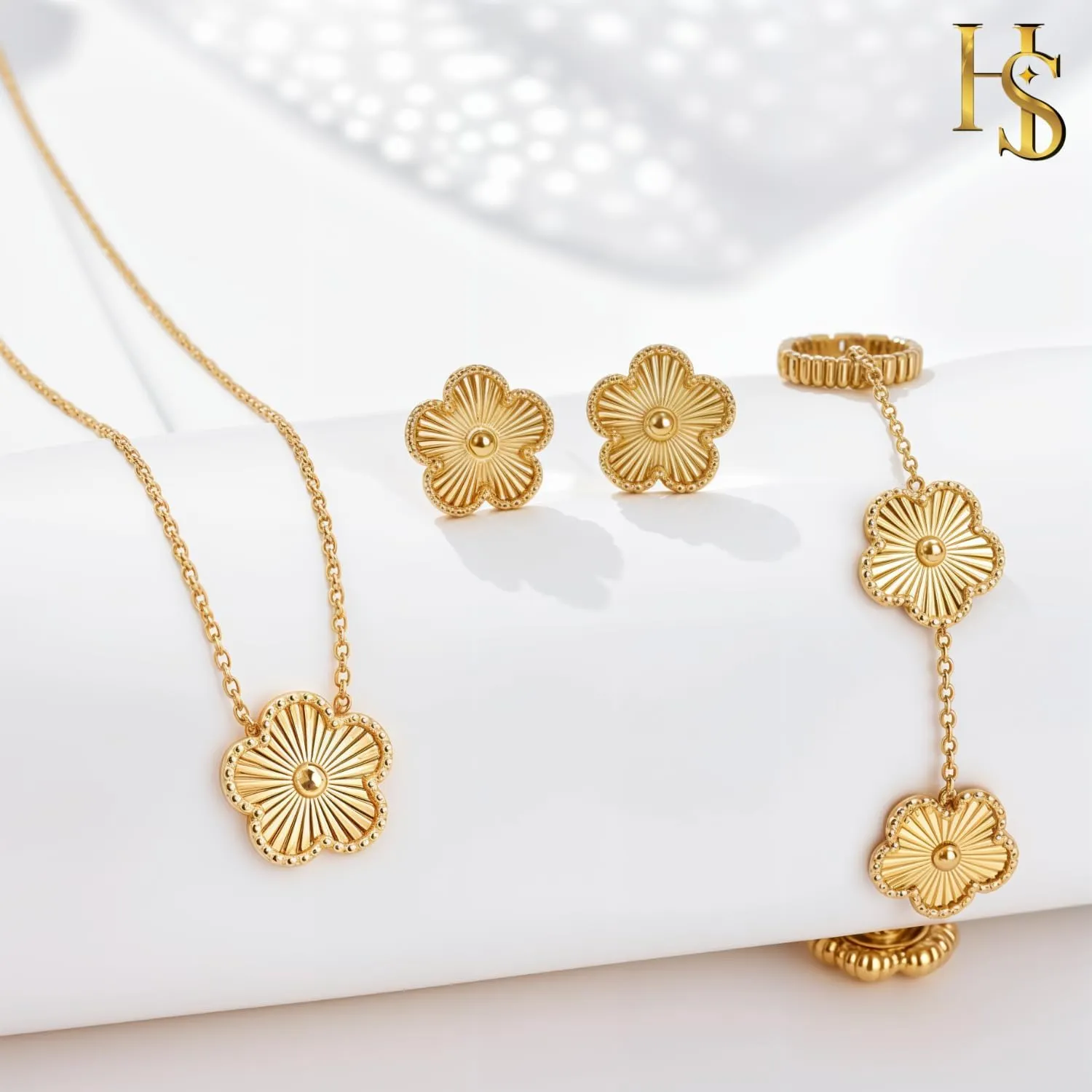 Four Leaf Jewelry Set for Women | Designer Clover Necklace Earrings Bracelet Set | Lovely Gift
