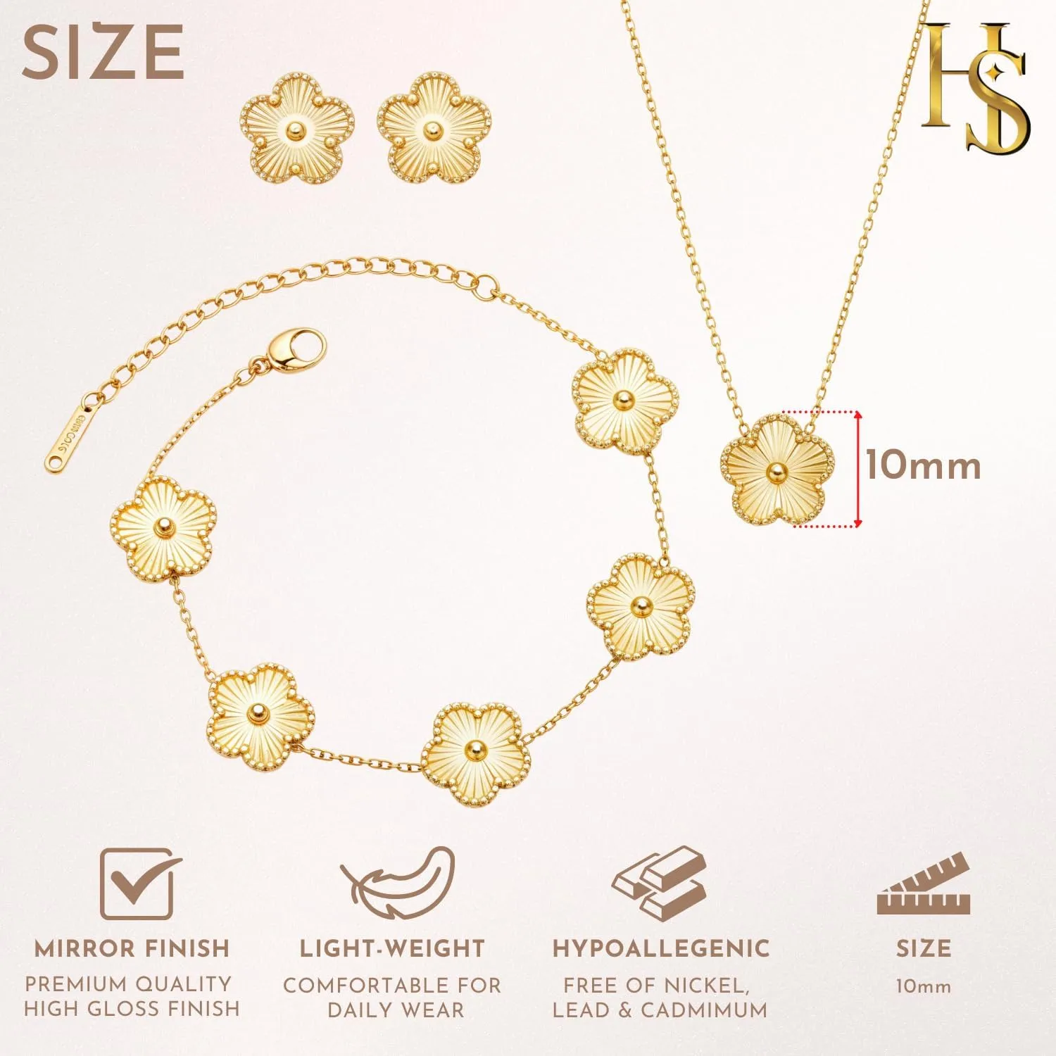 Four Leaf Jewelry Set for Women | Designer Clover Necklace Earrings Bracelet Set | Lovely Gift