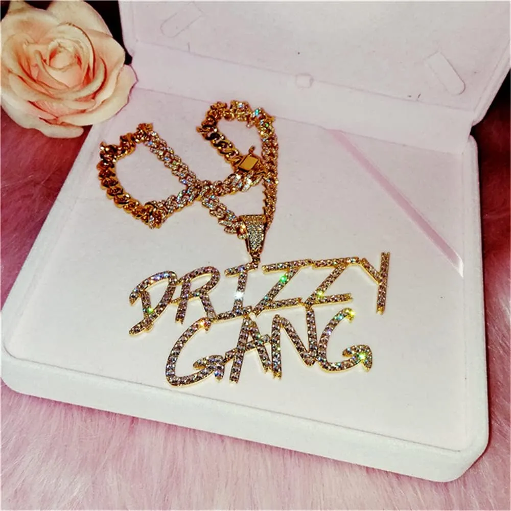 Full Iced Out Personalized Initial Bubble Letter Pendant Custom Cursive Name Necklace Diamond Cuban Chain Script Front Nameplate Choker