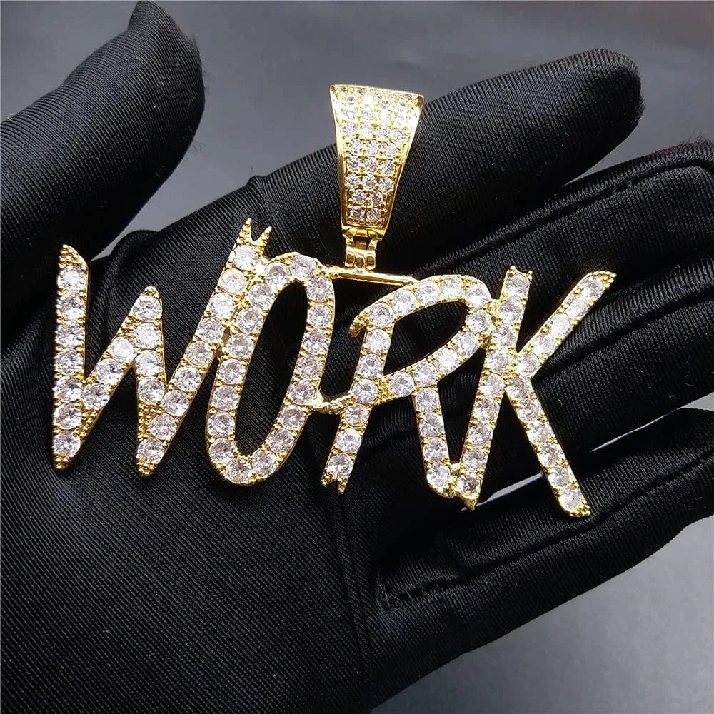 Full Iced Out Personalized Initial Bubble Letter Pendant Custom Cursive Name Necklace Diamond Cuban Chain Script Front Nameplate Choker