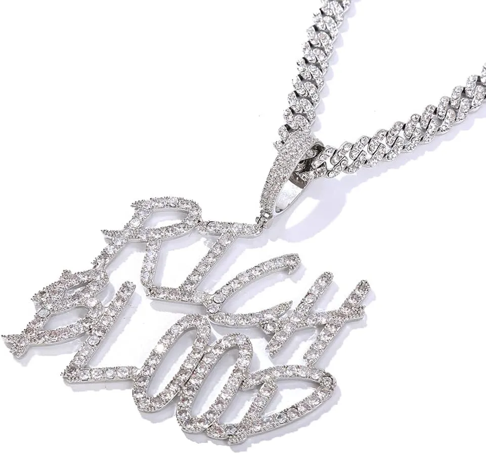Full Iced Out Personalized Initial Bubble Letter Pendant Custom Cursive Name Necklace Diamond Cuban Chain Script Front Nameplate Choker