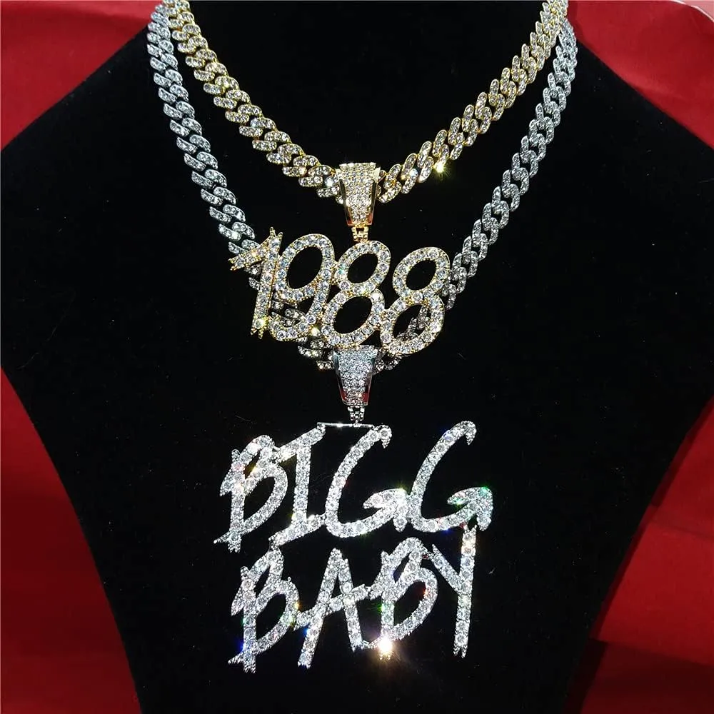 Full Iced Out Personalized Initial Bubble Letter Pendant Custom Cursive Name Necklace Diamond Cuban Chain Script Front Nameplate Choker