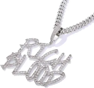 Full Iced Out Personalized Initial Bubble Letter Pendant Custom Cursive Name Necklace Diamond Cuban Chain Script Front Nameplate Choker