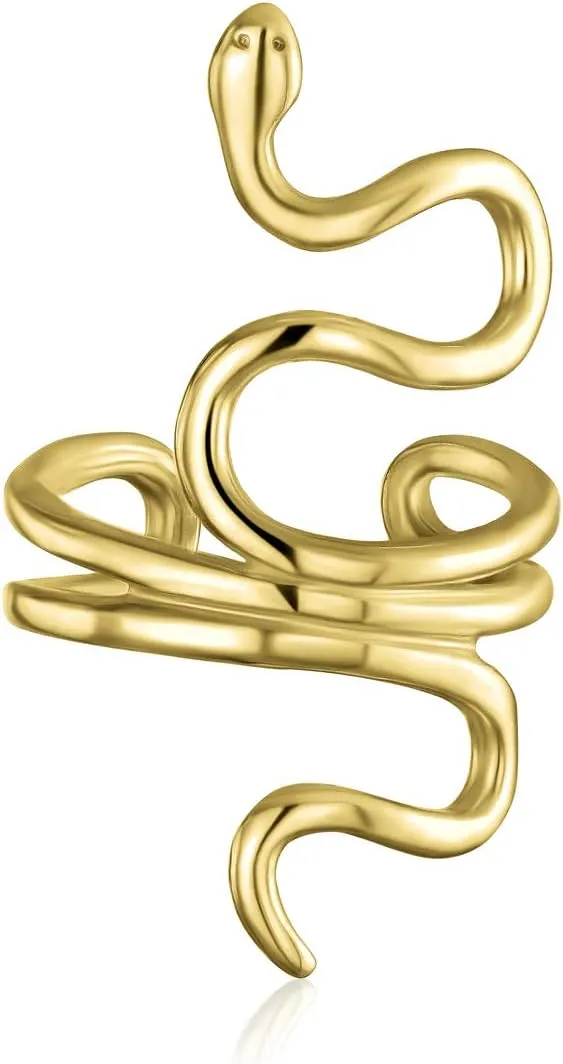 Garden Crawler Reptile Egyptian Cartilage Piercing Serpent Snake Dangling Stud Earrings Pendant For Women Teen Yellow, Rose Gold Overlay .925 Sterling Silver