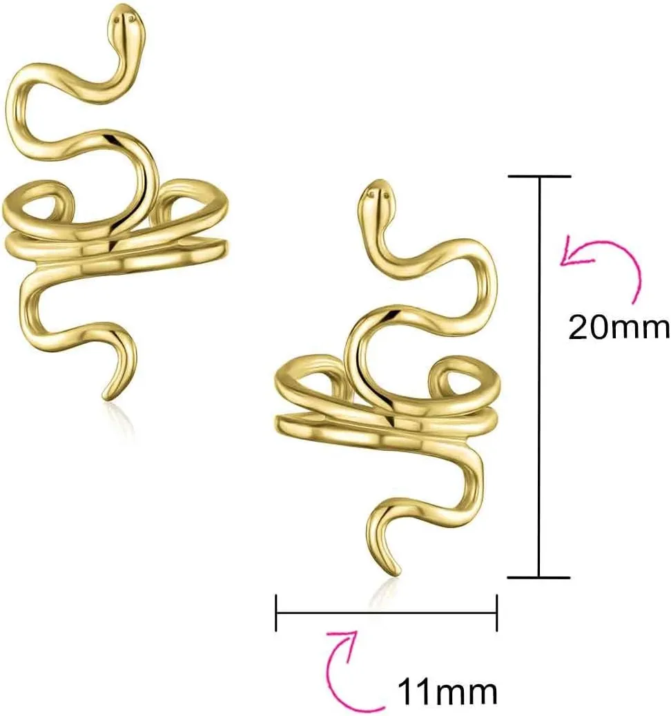 Garden Crawler Reptile Egyptian Cartilage Piercing Serpent Snake Dangling Stud Earrings Pendant For Women Teen Yellow, Rose Gold Overlay .925 Sterling Silver