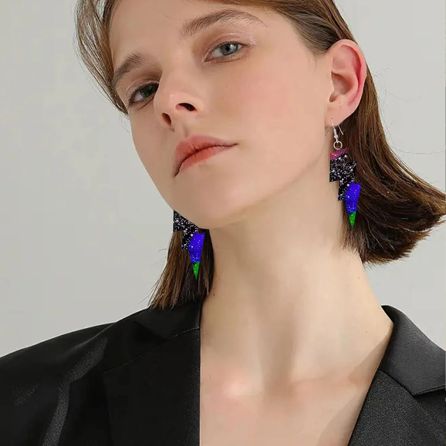 GBAHFY Multicolor 80s Neon Earrings Acrylic Exaggerated Women Lightning Bolt Dangle Earrings Halloween Jewelry 80's Party