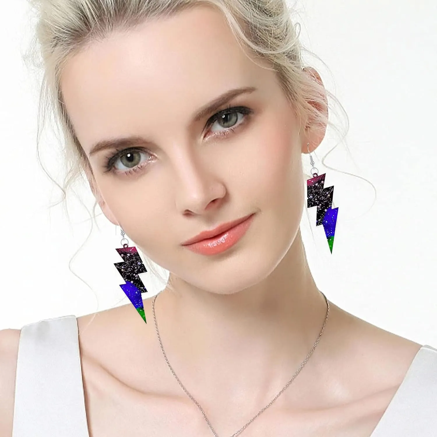 GBAHFY Multicolor 80s Neon Earrings Acrylic Exaggerated Women Lightning Bolt Dangle Earrings Halloween Jewelry 80's Party