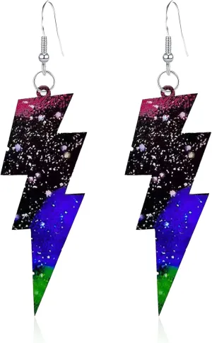 GBAHFY Multicolor 80s Neon Earrings Acrylic Exaggerated Women Lightning Bolt Dangle Earrings Halloween Jewelry 80's Party