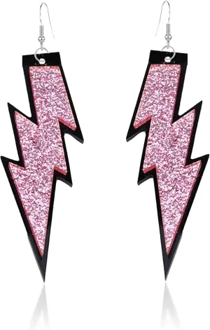 GBAHFY Women 80s Retro Lightning Dangle Earrings Neon Flashing Lightning Earrings for 80s Party Costume Accessory