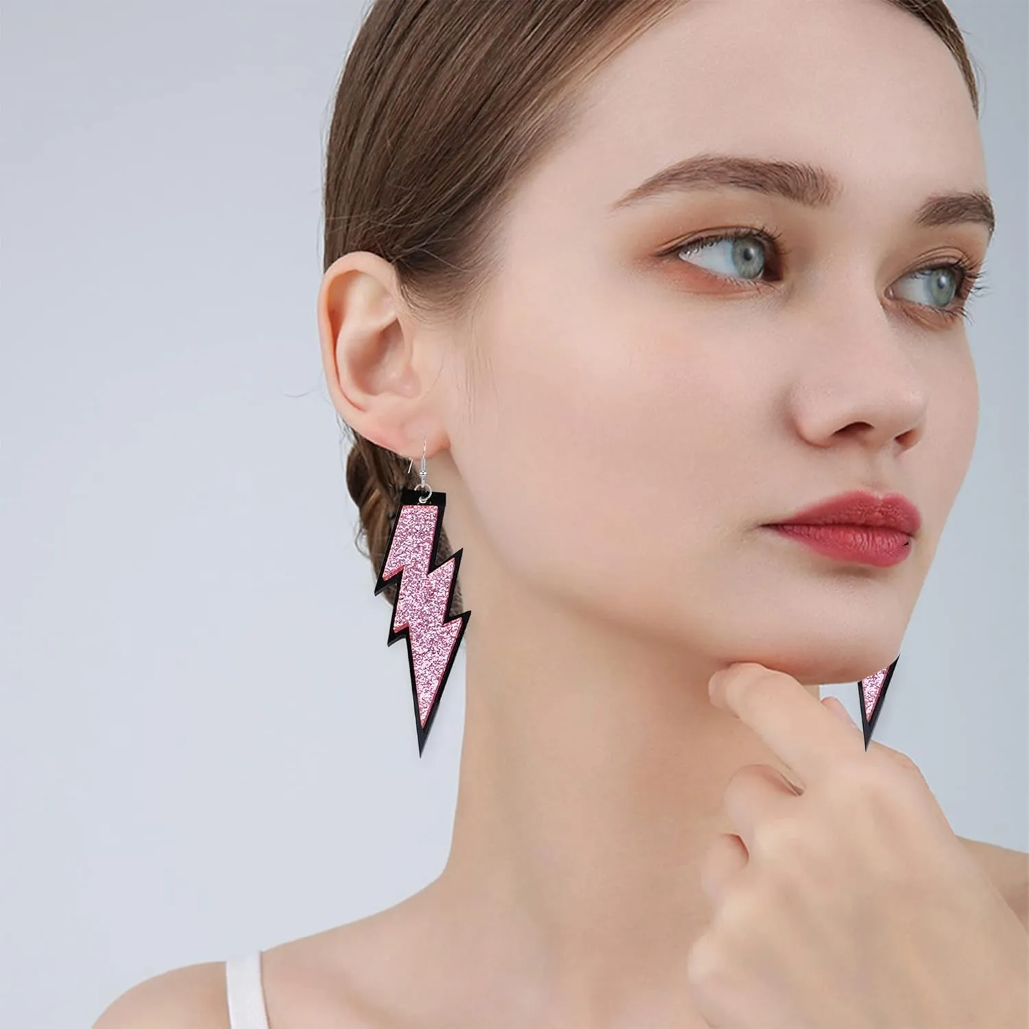 GBAHFY Women 80s Retro Lightning Dangle Earrings Neon Flashing Lightning Earrings for 80s Party Costume Accessory