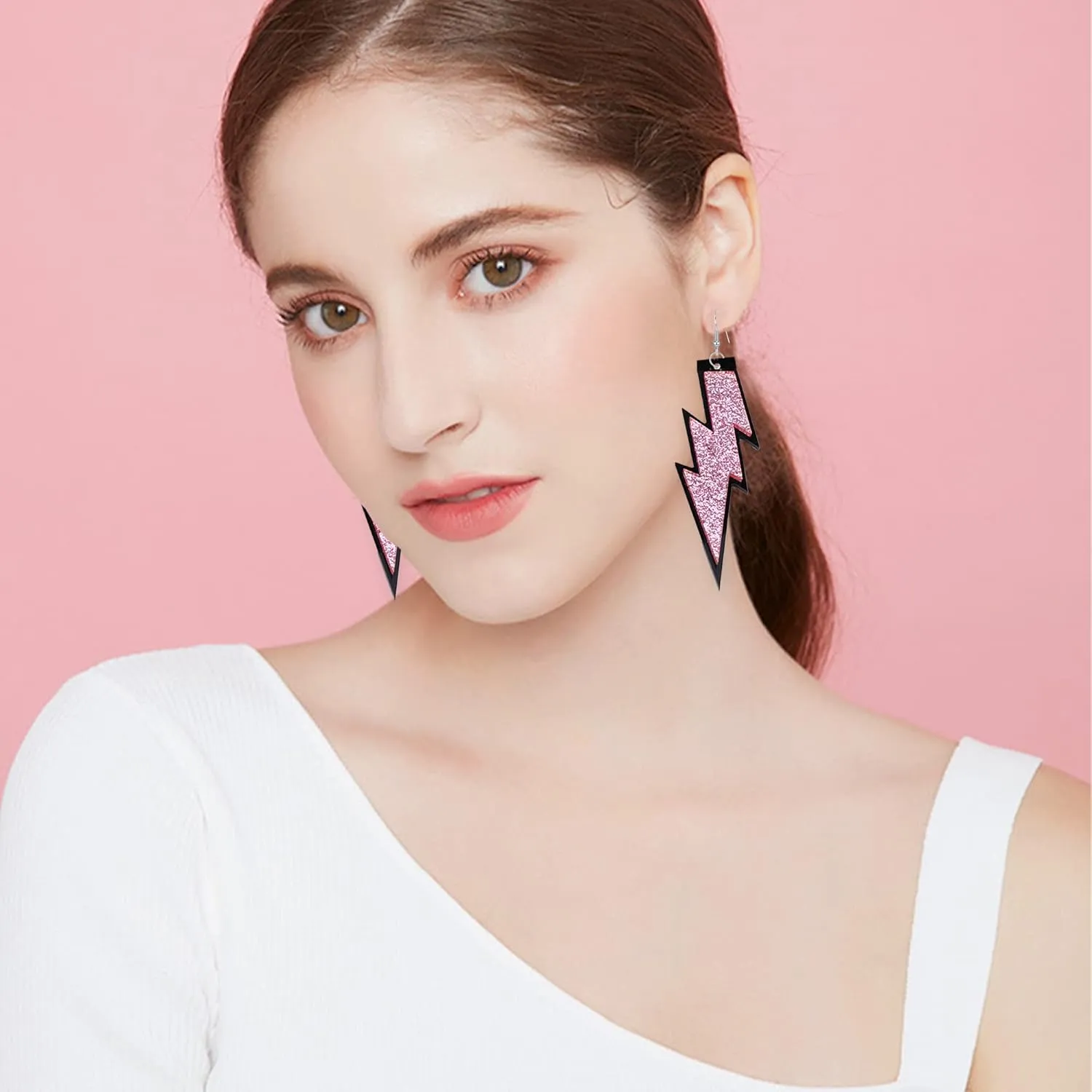 GBAHFY Women 80s Retro Lightning Dangle Earrings Neon Flashing Lightning Earrings for 80s Party Costume Accessory