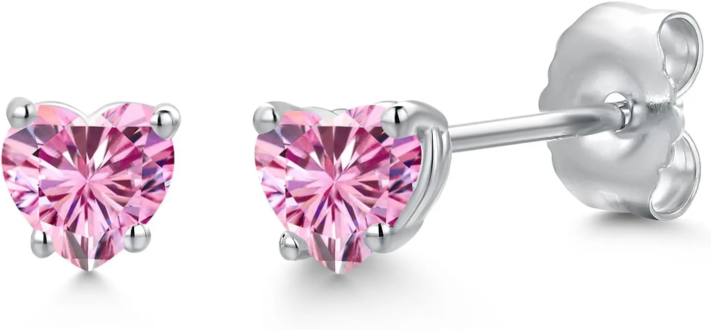 Gem Stone King 14K White Gold Heart Shape 4MM Gemstone Stud Earrings For Women | Gold Earrings For Women | Fine Jewelry Gifts for Her Mom Women Wife