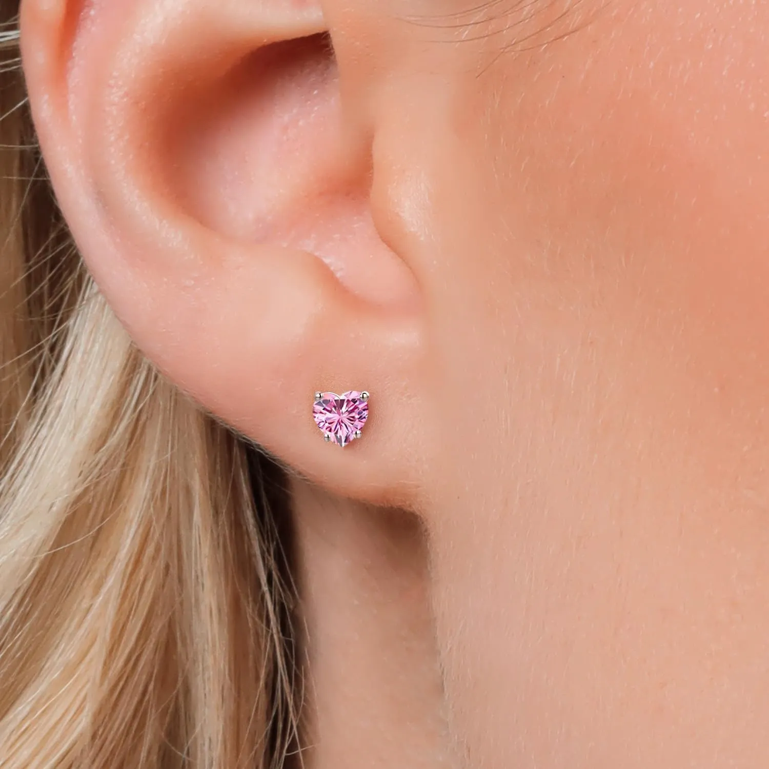 Gem Stone King 14K White Gold Heart Shape 4MM Gemstone Stud Earrings For Women | Gold Earrings For Women | Fine Jewelry Gifts for Her Mom Women Wife