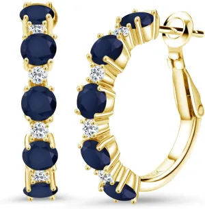 Gem Stone King 18K Yellow Gold Plated Silver Gemstone Birthstone and White Topaz Hoop Earrings for Women | Round Cut 4MM and 1.9MM Stones | 1 Inch Diameter Hoops | Fine Jewelry for Her Mom Wife Women