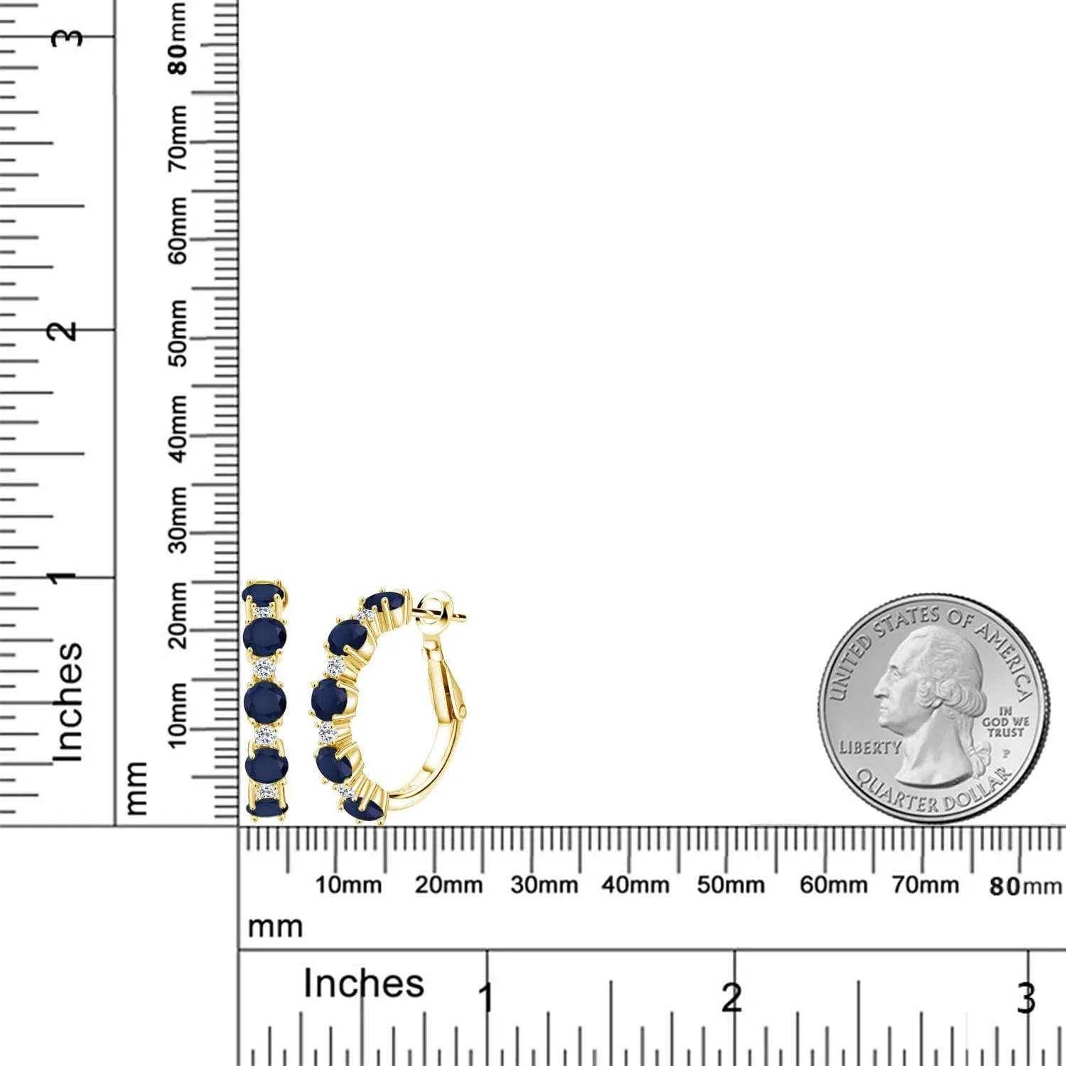 Gem Stone King 18K Yellow Gold Plated Silver Gemstone Birthstone and White Topaz Hoop Earrings for Women | Round Cut 4MM and 1.9MM Stones | 1 Inch Diameter Hoops | Fine Jewelry for Her Mom Wife Women