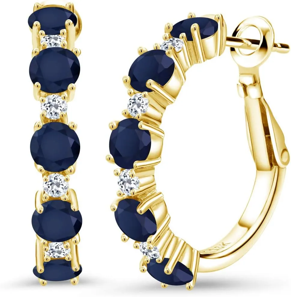 Gem Stone King 18K Yellow Gold Plated Silver Gemstone Birthstone and White Topaz Hoop Earrings for Women | Round Cut 4MM and 1.9MM Stones | 1 Inch Diameter Hoops | Fine Jewelry for Her Mom Wife Women