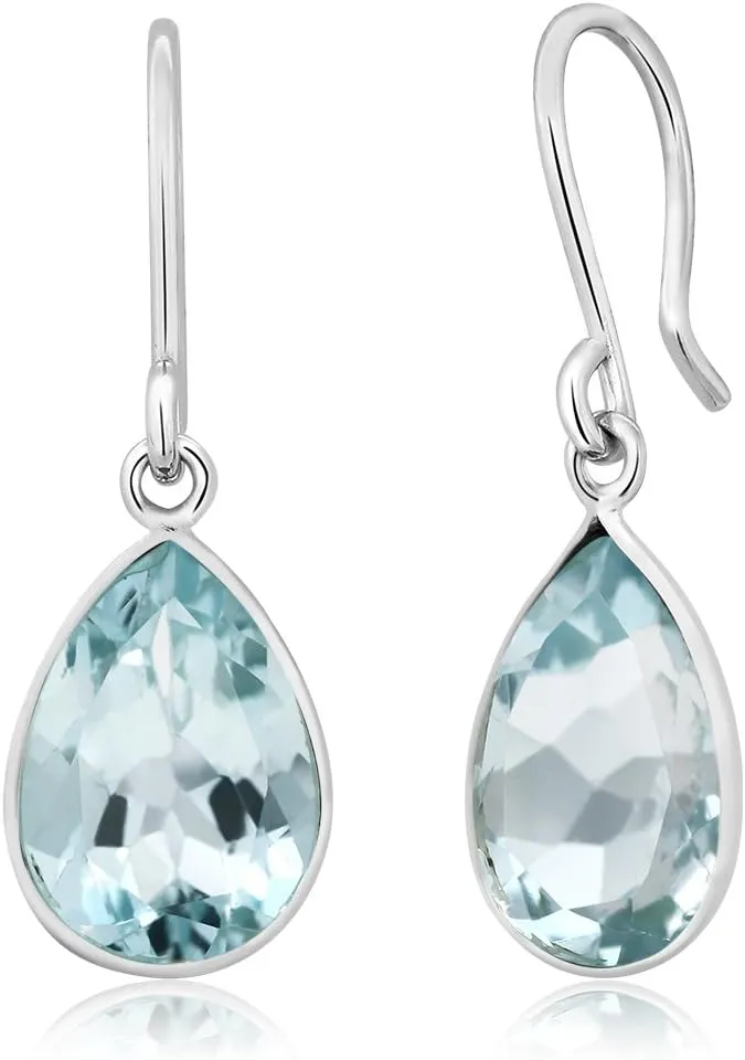 Gem Stone King 6.00 Cttw Swiss Blue Topaz Earrings In 925 Sterling Silver | Pear Shaped 12X9MM | Gemstone Birthstone | Drop Dangle Teardrop Earrings For Women