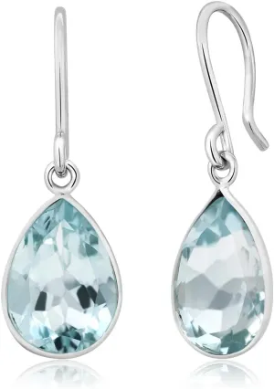 Gem Stone King 6.00 Cttw Swiss Blue Topaz Earrings In 925 Sterling Silver | Pear Shaped 12X9MM | Gemstone Birthstone | Drop Dangle Teardrop Earrings For Women