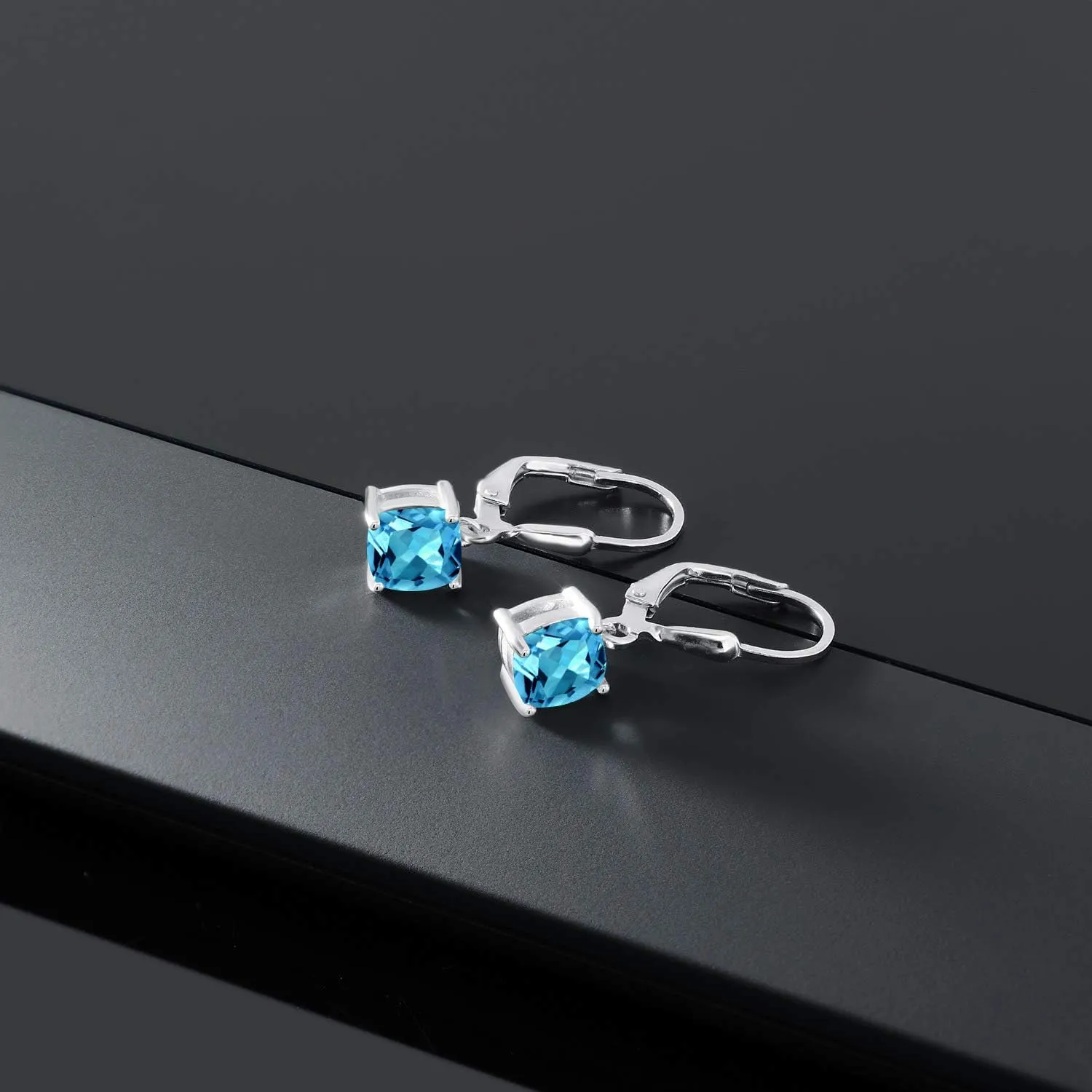 Gem Stone King 925 Sterling Silver 6MM Cushion Gemstone Birthstone Dangle Earrings For Women | Fine Jewelry Gifts for Her Mom Women Wife