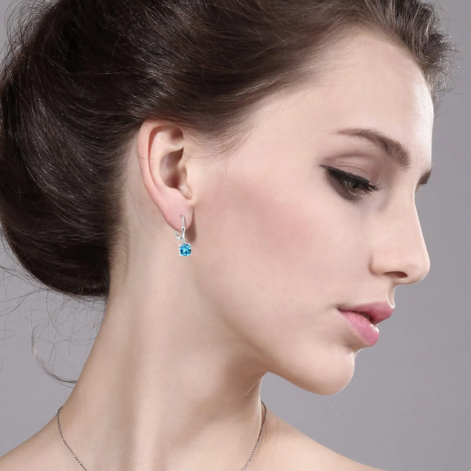Gem Stone King 925 Sterling Silver 6MM Cushion Gemstone Birthstone Dangle Earrings For Women | Fine Jewelry Gifts for Her Mom Women Wife