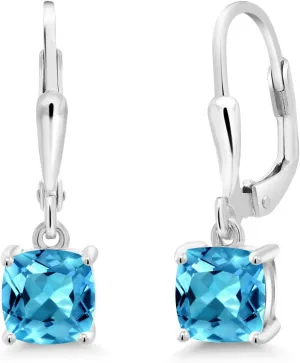 Gem Stone King 925 Sterling Silver 6MM Cushion Gemstone Birthstone Dangle Earrings For Women | Fine Jewelry Gifts for Her Mom Women Wife