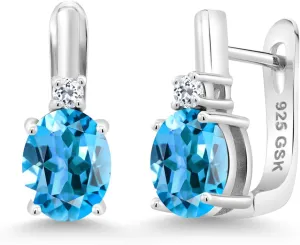 Gem Stone King 925 Sterling Silver 9X7MM Oval Gemstone Birthstone and 2.5MM White Topaz Earrings For Women | Fine Jewelry Gifts for Her Mom Women Wife
