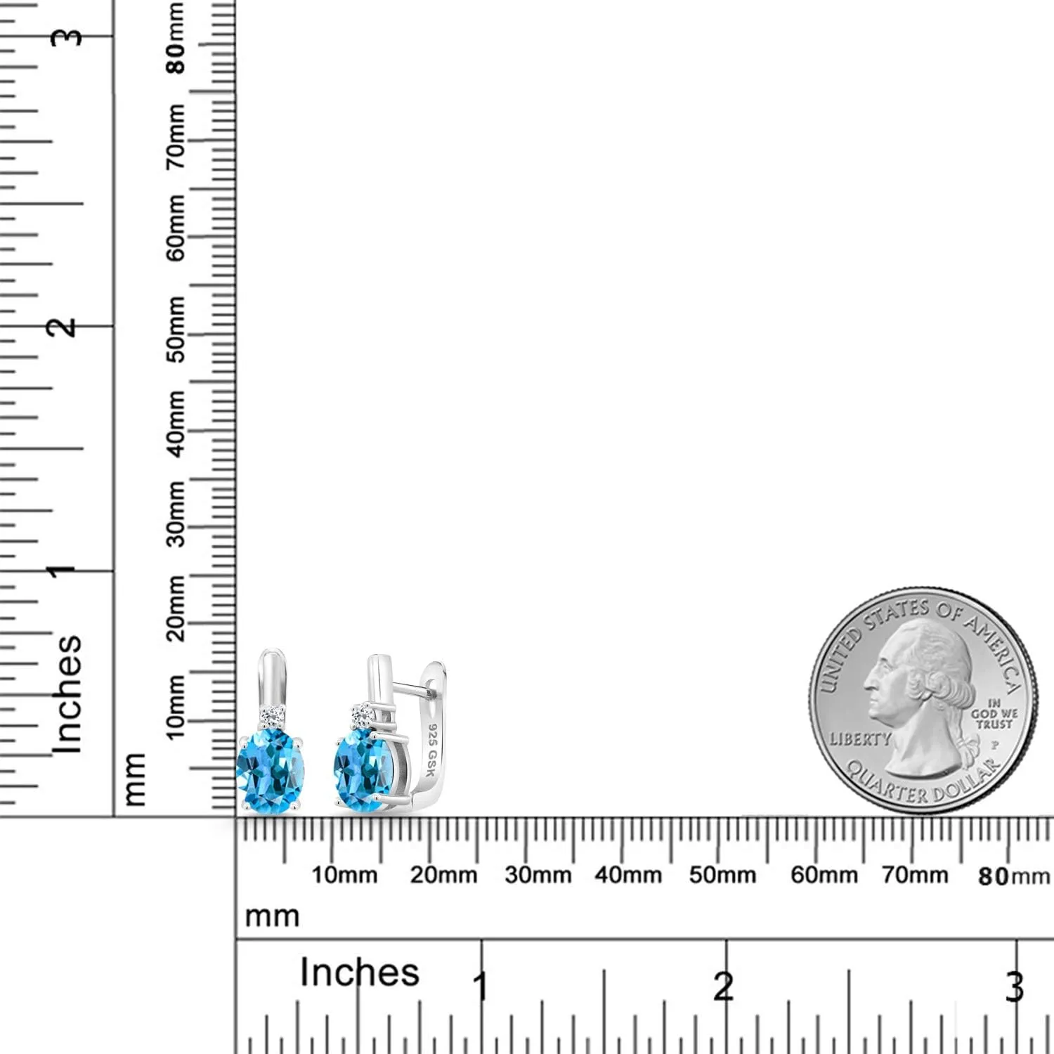 Gem Stone King 925 Sterling Silver 9X7MM Oval Gemstone Birthstone and 2.5MM White Topaz Earrings For Women | Fine Jewelry Gifts for Her Mom Women Wife