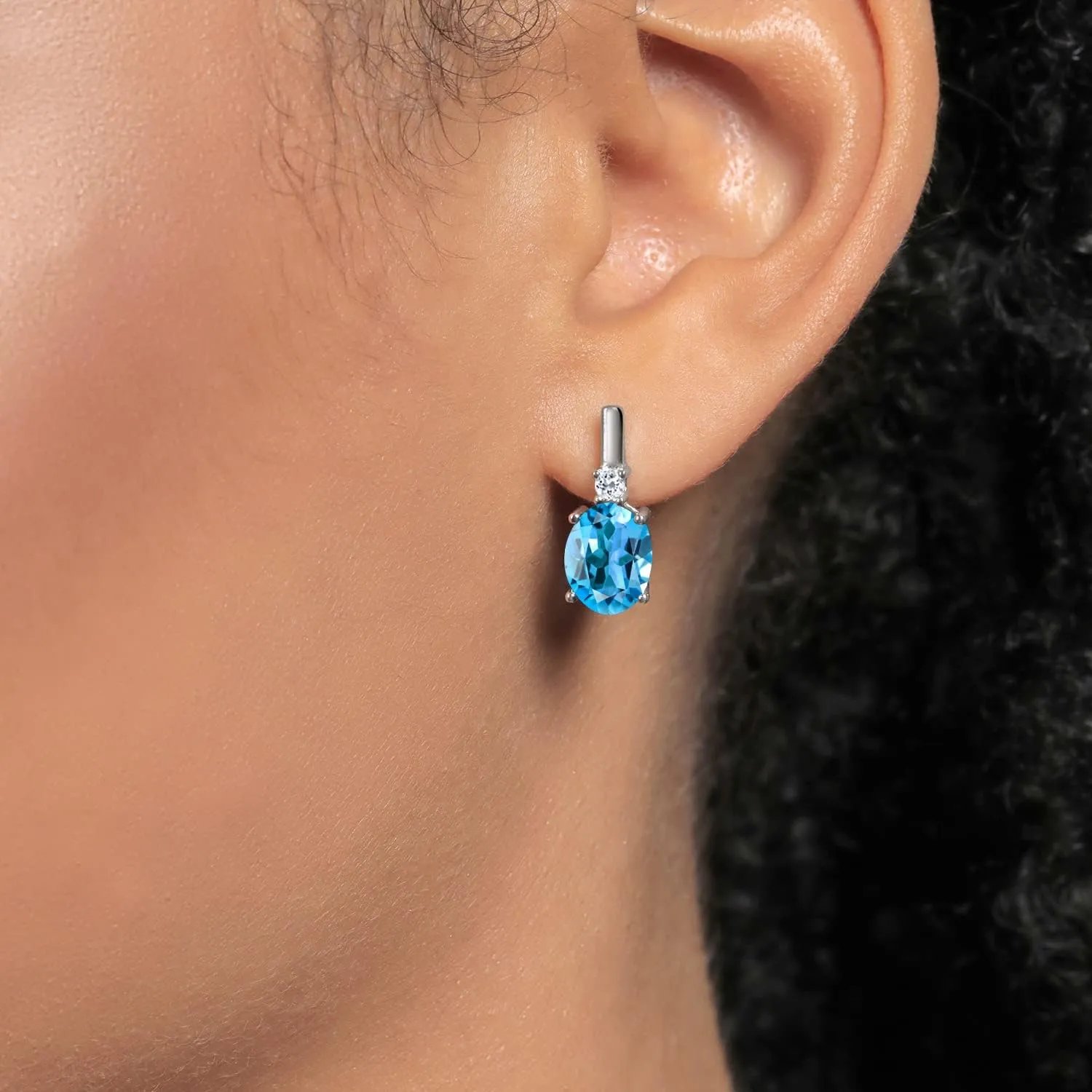 Gem Stone King 925 Sterling Silver 9X7MM Oval Gemstone Birthstone and 2.5MM White Topaz Earrings For Women | Fine Jewelry Gifts for Her Mom Women Wife