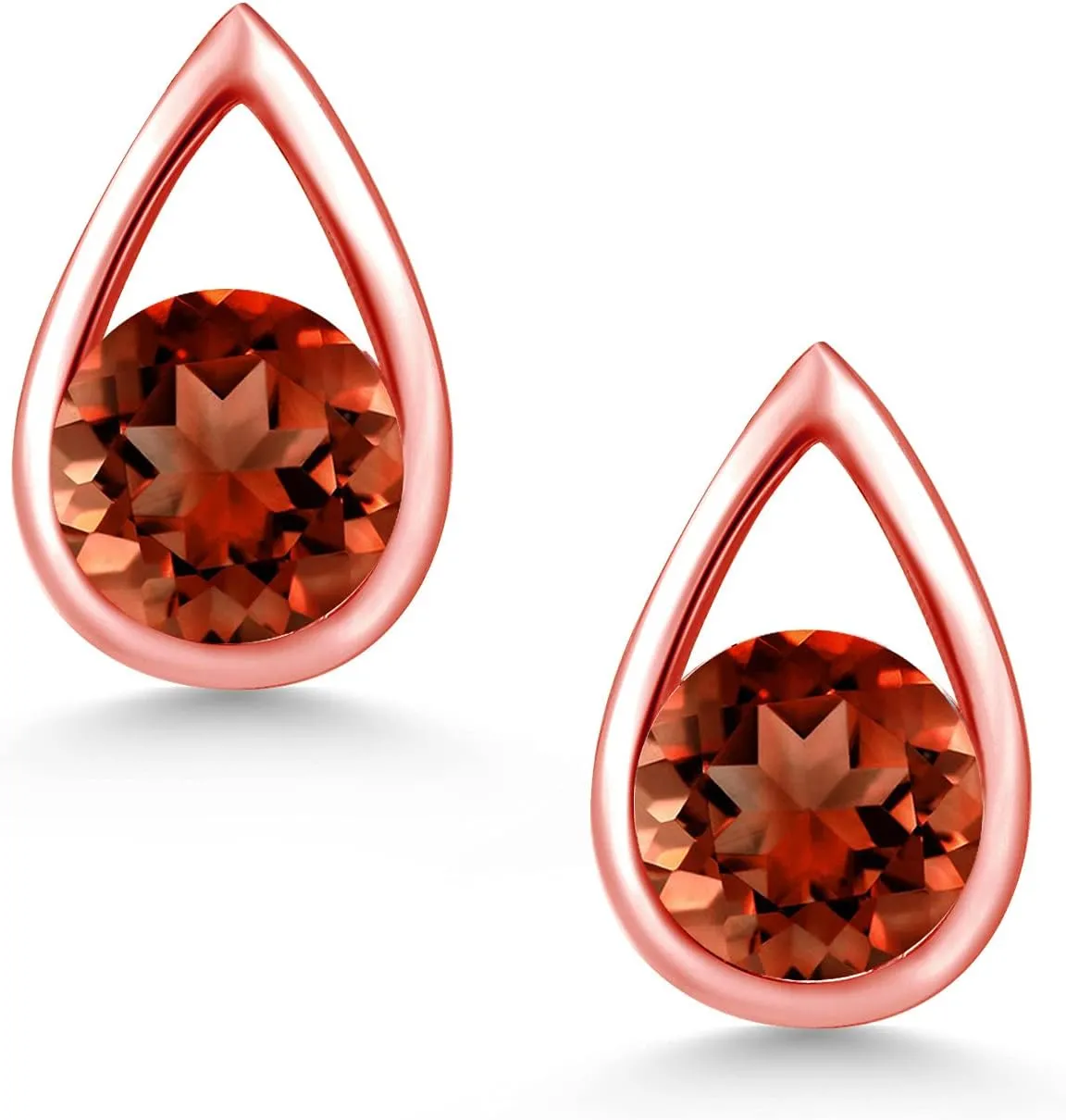 Gem Stone King Teardrop Stud Earrings For Women Men | 18K Rose Gold Plated Silver | 5MM Round Cut Gemstone Birthstone | Fine Jewelry Gifts for Her Mom Women Wife