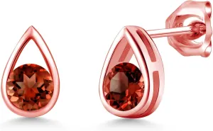 Gem Stone King Teardrop Stud Earrings For Women Men | 18K Rose Gold Plated Silver | 5MM Round Cut Gemstone Birthstone | Fine Jewelry Gifts for Her Mom Women Wife