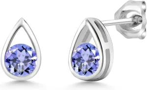 Gem Stone King Teardrop Stud Earrings For Women Men | 925 Sterling Silver | 5MM Round | Gemstone Birthstone | Fine Jewelry Gifts for Her Mom Women Wife