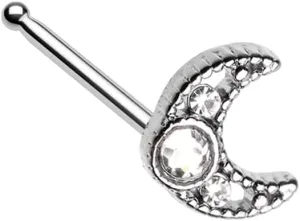 Gemmed Crescent Moon Nose Stud Ring