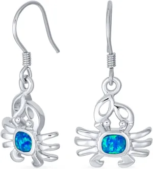 Gemstone Pink Blue White Tropical Vacation Nautical Created Opal Beach Lobster Claw Crab Stud Earrings Pendant For Women .925 Sterling Silver October Birthstone