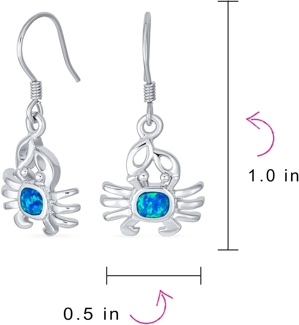 Gemstone Pink Blue White Tropical Vacation Nautical Created Opal Beach Lobster Claw Crab Stud Earrings Pendant For Women .925 Sterling Silver October Birthstone
